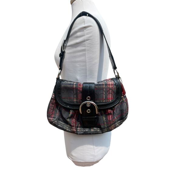 Coach Soho Lynn Pleated Tartan Checker Plaid Buckle-Flap Hobo Shoulder Bag - Picture 1 of 15